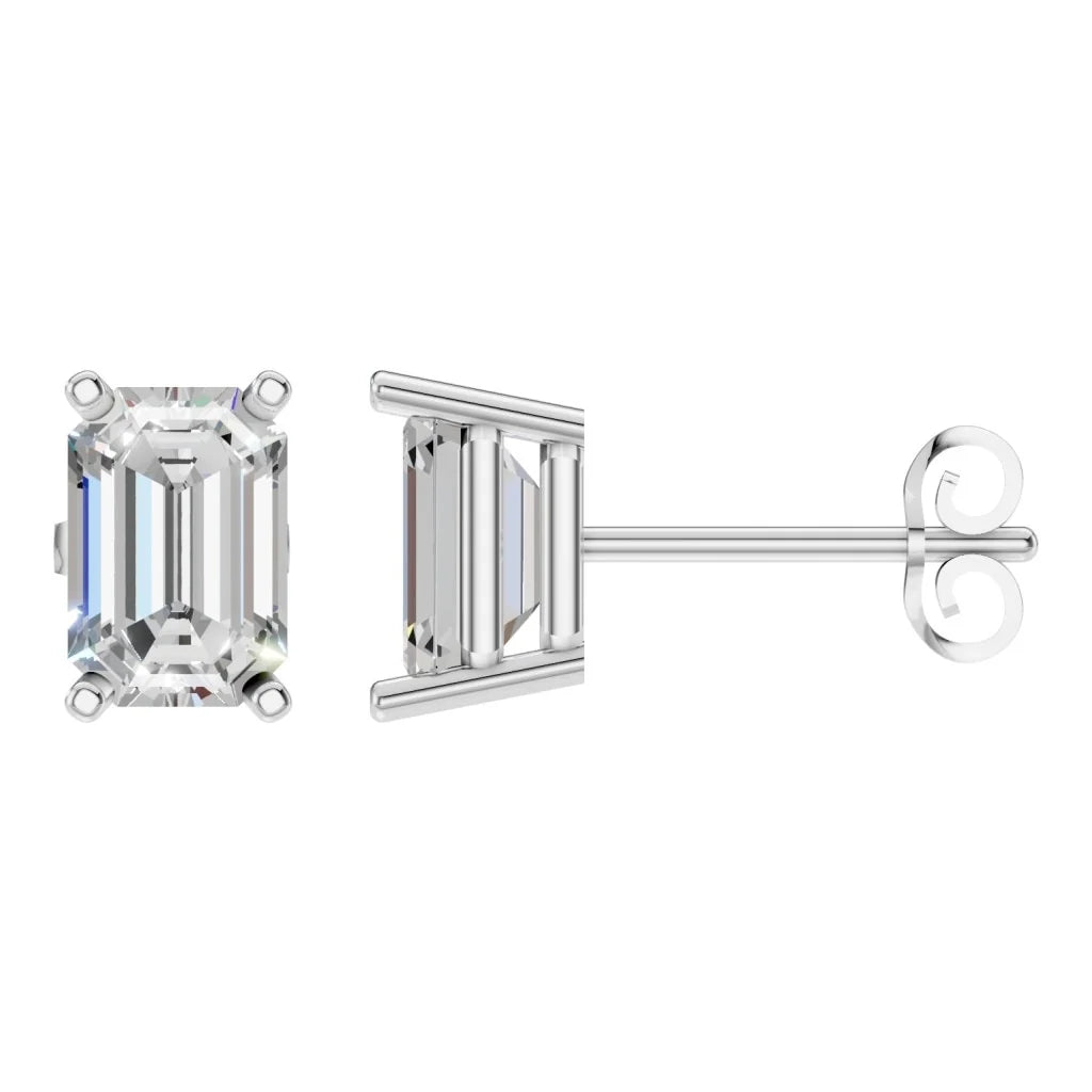 Emerald Lab Diamond Solitaire Stud Earrings – ca. 3.30 ct