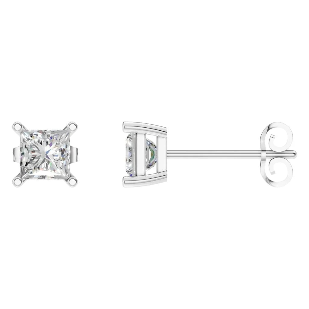 Princess Lab Diamond Solitaire Stud Earrings – ca. 1 ct
