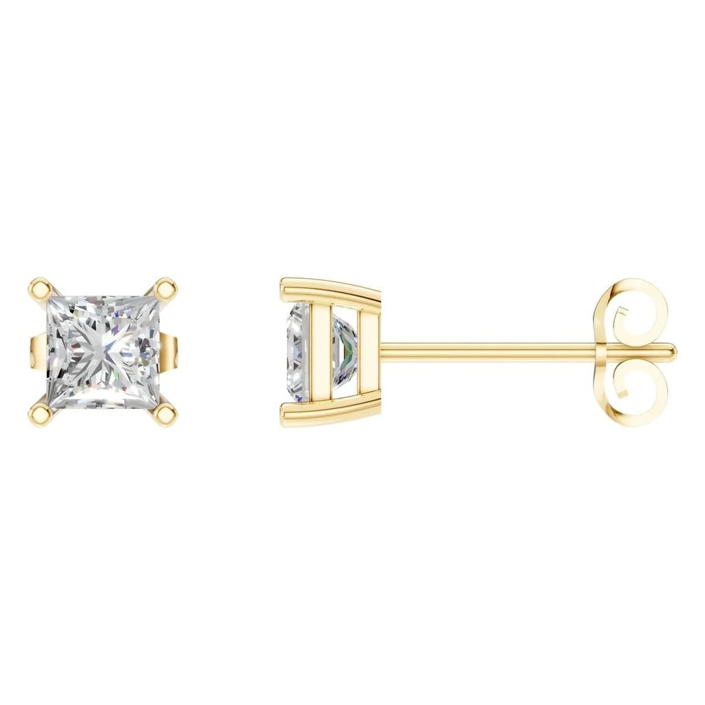 Princess Lab Diamond Solitaire Stud Earrings – ca. 1 ct