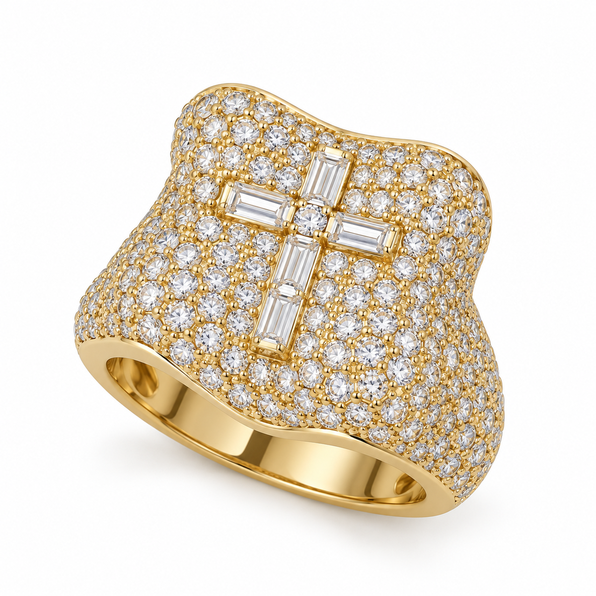 Baguette Cross Moissanite Ring – auf weißem Hintergrund