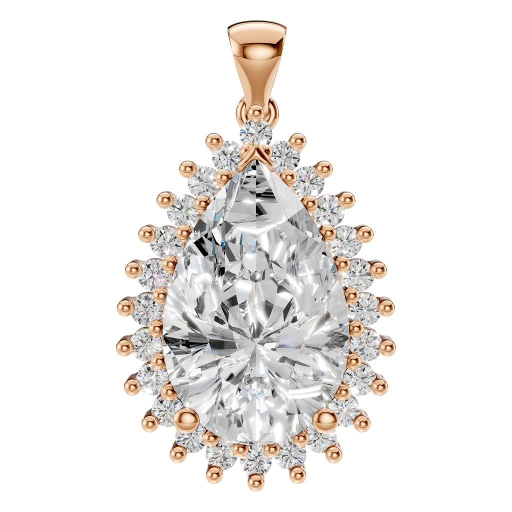 THE ZIOR PE-5895 Pear Split Shank Halo – Roségold mit Diamantbesatz