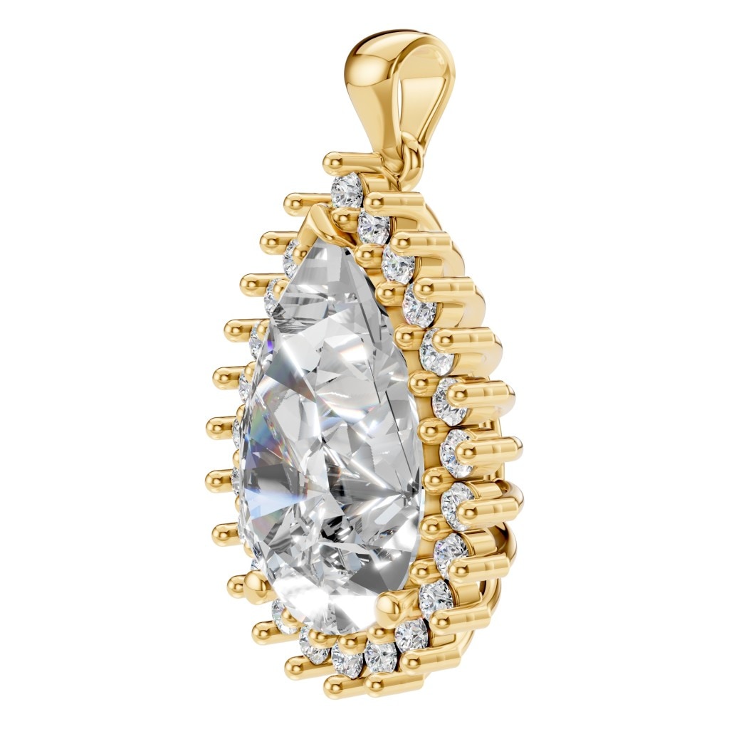 THE ZIOR PE-5895 Pear Split Shank Halo – Gelbgold mit Diamantbesatz