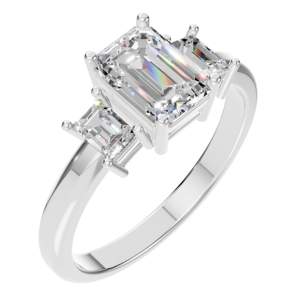 Emerald Lab Diamond Accented Three Stone Ring – ca. 1 ct | RI-5604 – Ring mit gefasstem Stein