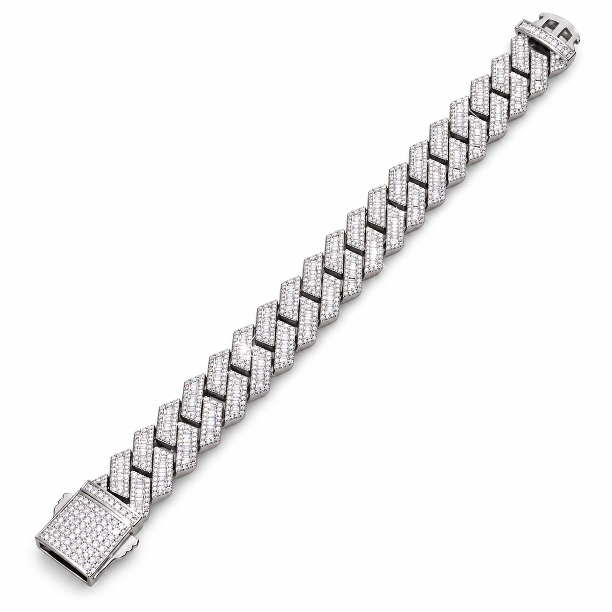 18mm Baguette Prong Moissanite Cuban Bracelet – Ansicht 3