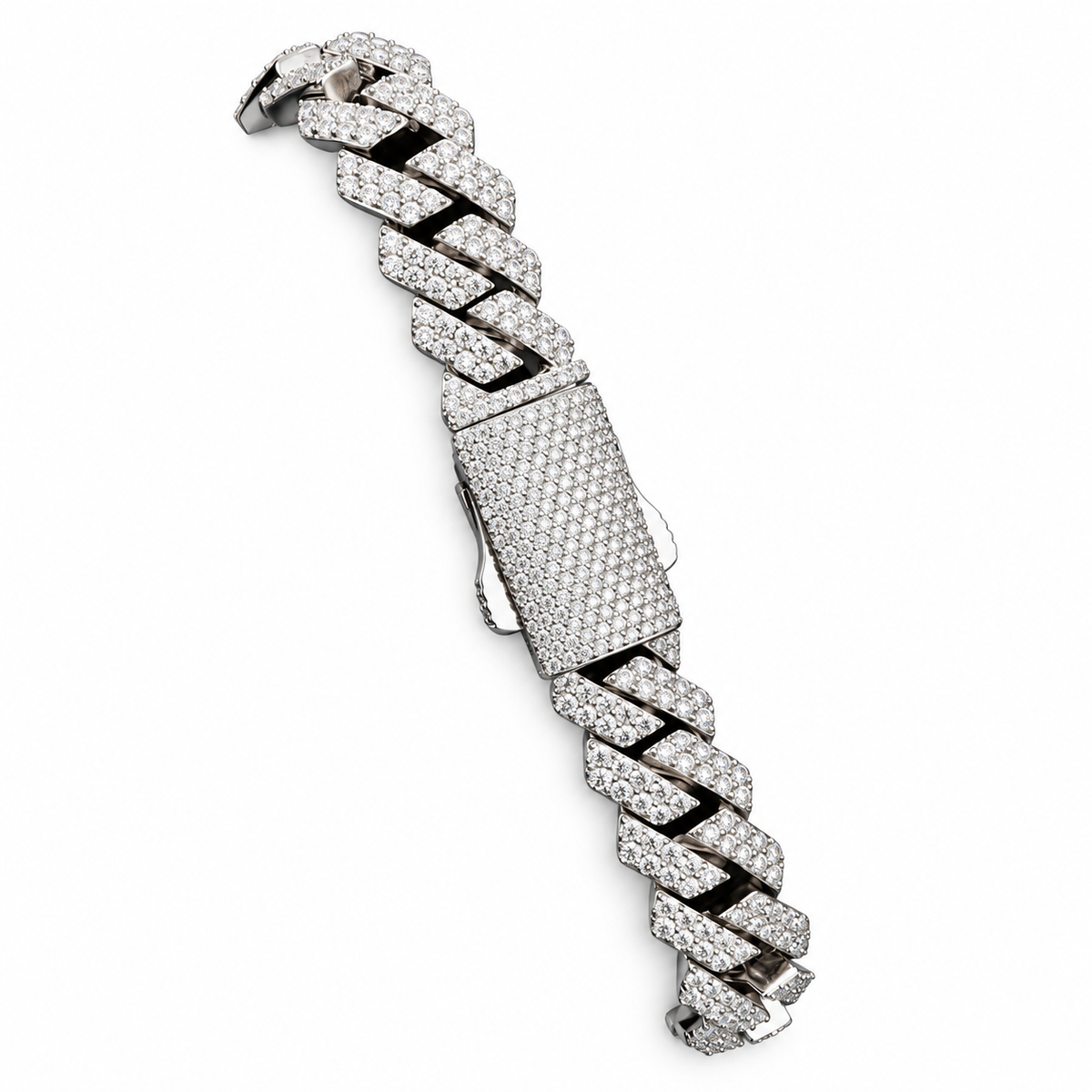 12mm Classic Prong Moissanite Cuban Bracelet – weißer Hintergrund, Ansicht 2
