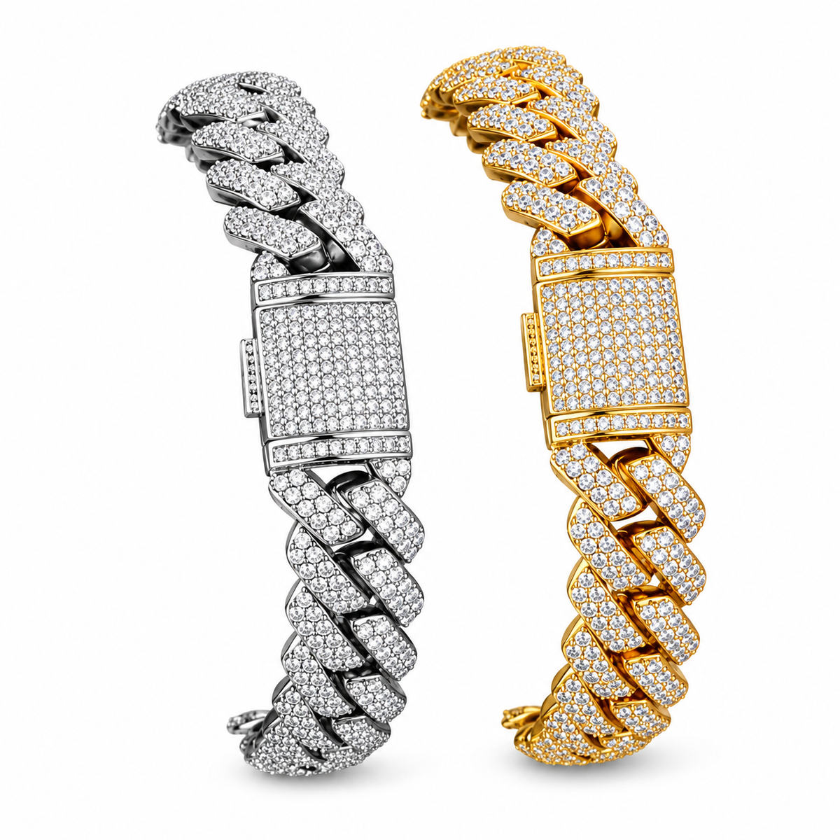 12mm Classic Prong Moissanite Cuban Bracelet – weißer Hintergrund, Ansicht 3