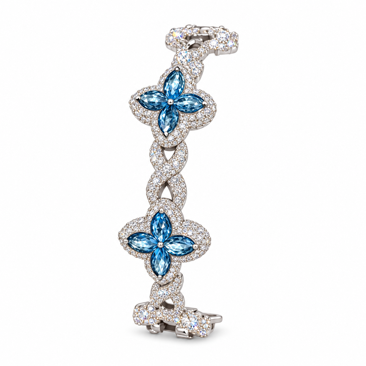 Aquamarine Marquise Infinity Moissanite Bracelet – weißer Hintergrund