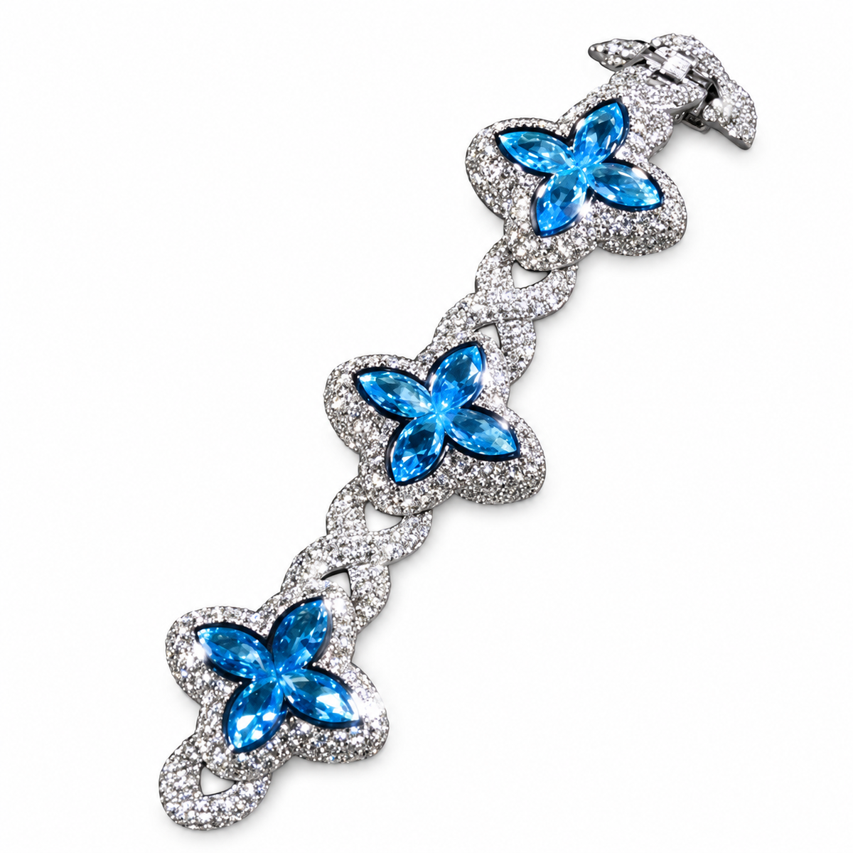 Aquamarine Marquise Infinity Moissanite Bracelet – weißer Hintergrund, Ansicht 3