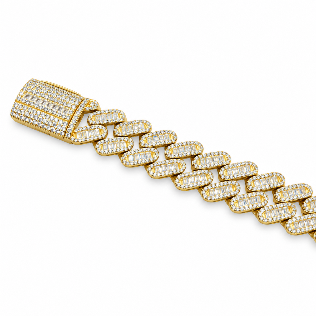 Baguette Link Moissanite Cuban Bracelet – weißer Hintergrund, Ansicht 3