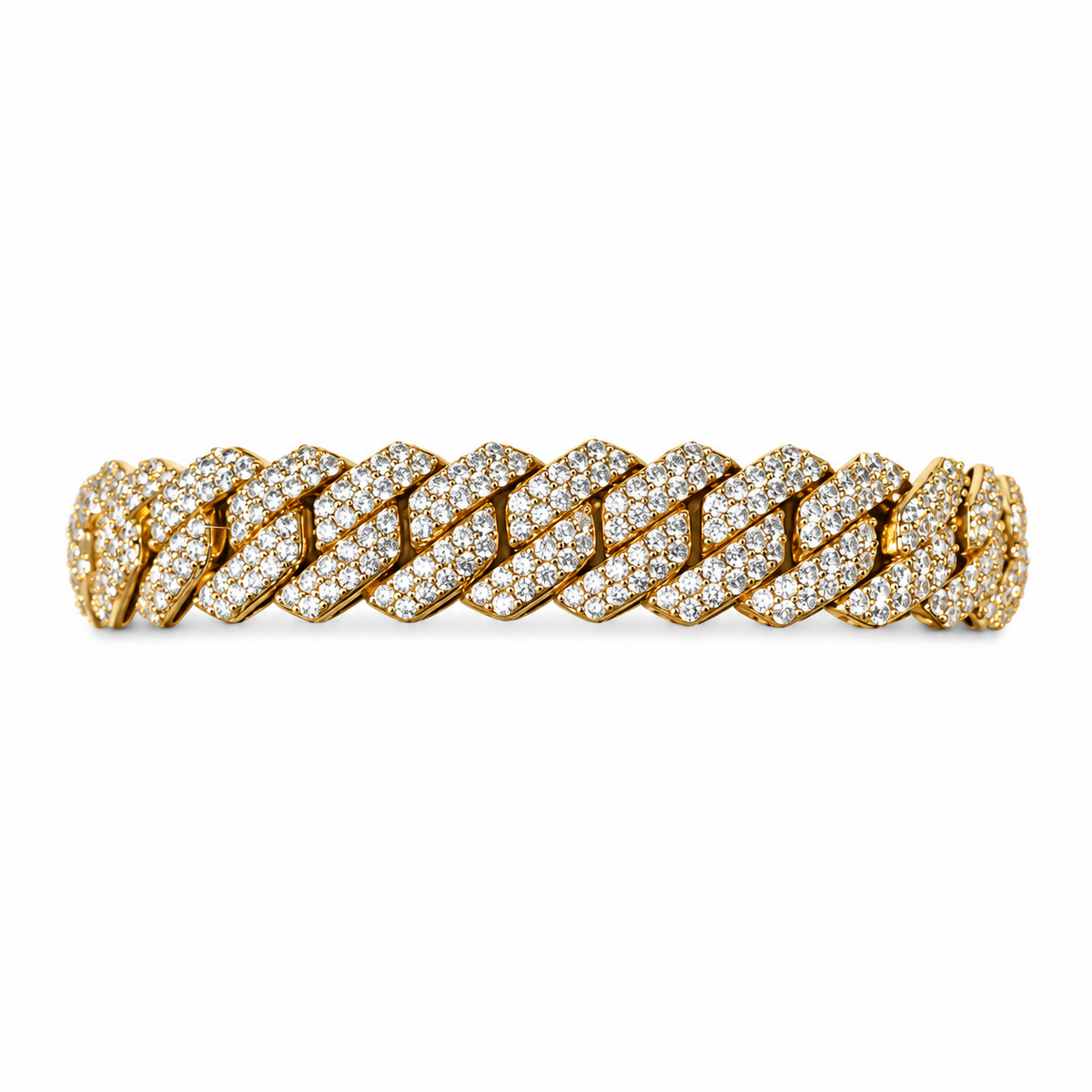 12mm Signature Prong Moissanite Cuban Bracelet – weißer Hintergrund, Ansicht 3