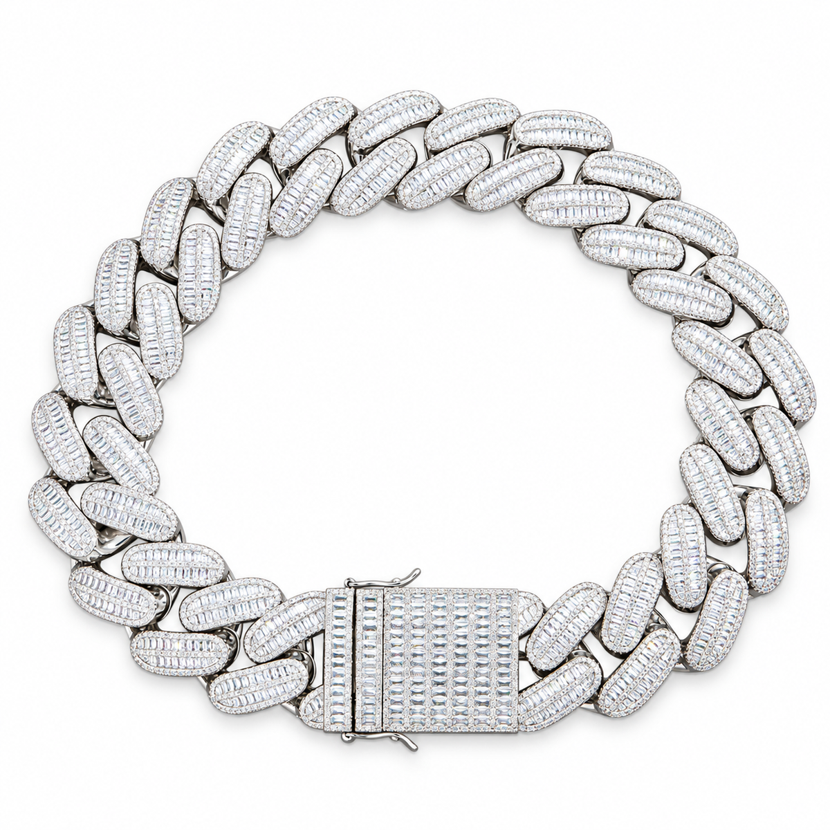 40mm Double Row Moissanite Cuban Bracelet – weißer Hintergrund