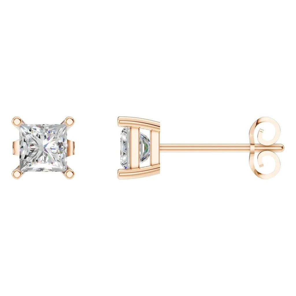 Princess Lab Diamond Solitaire Stud Earrings – ca. 1 ct