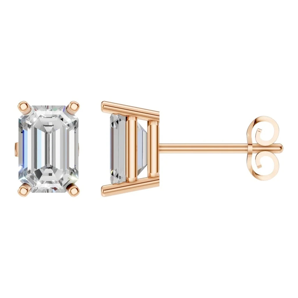 Emerald Lab Diamond Solitaire Stud Earrings – ca. 3.30 ct