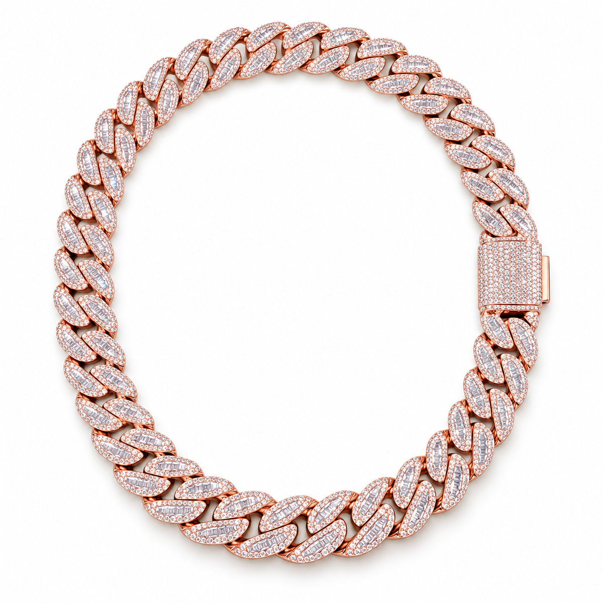 Chaîne cubaine en moissanite baguette – Or rose 20 mm