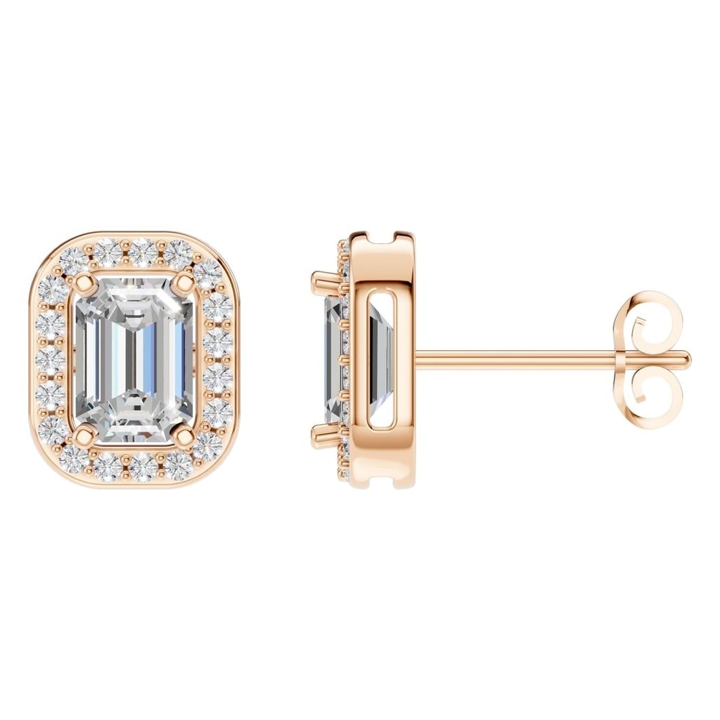 Lab-Diamond Halo-Ohrringe – Emerald | EA-3305 – Designansicht