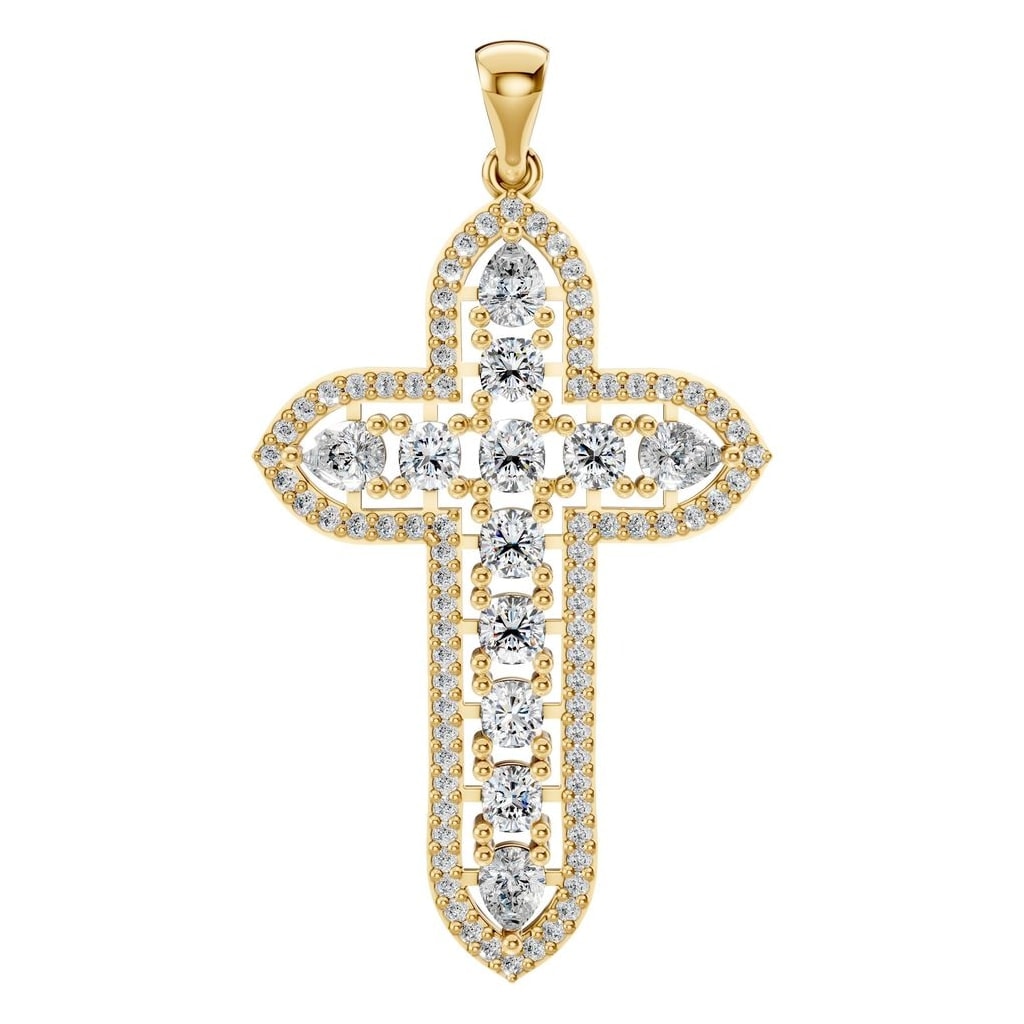 THE ZIOR PE-0644 Cushion Cross – Gelbgold mit Diamantbesatz