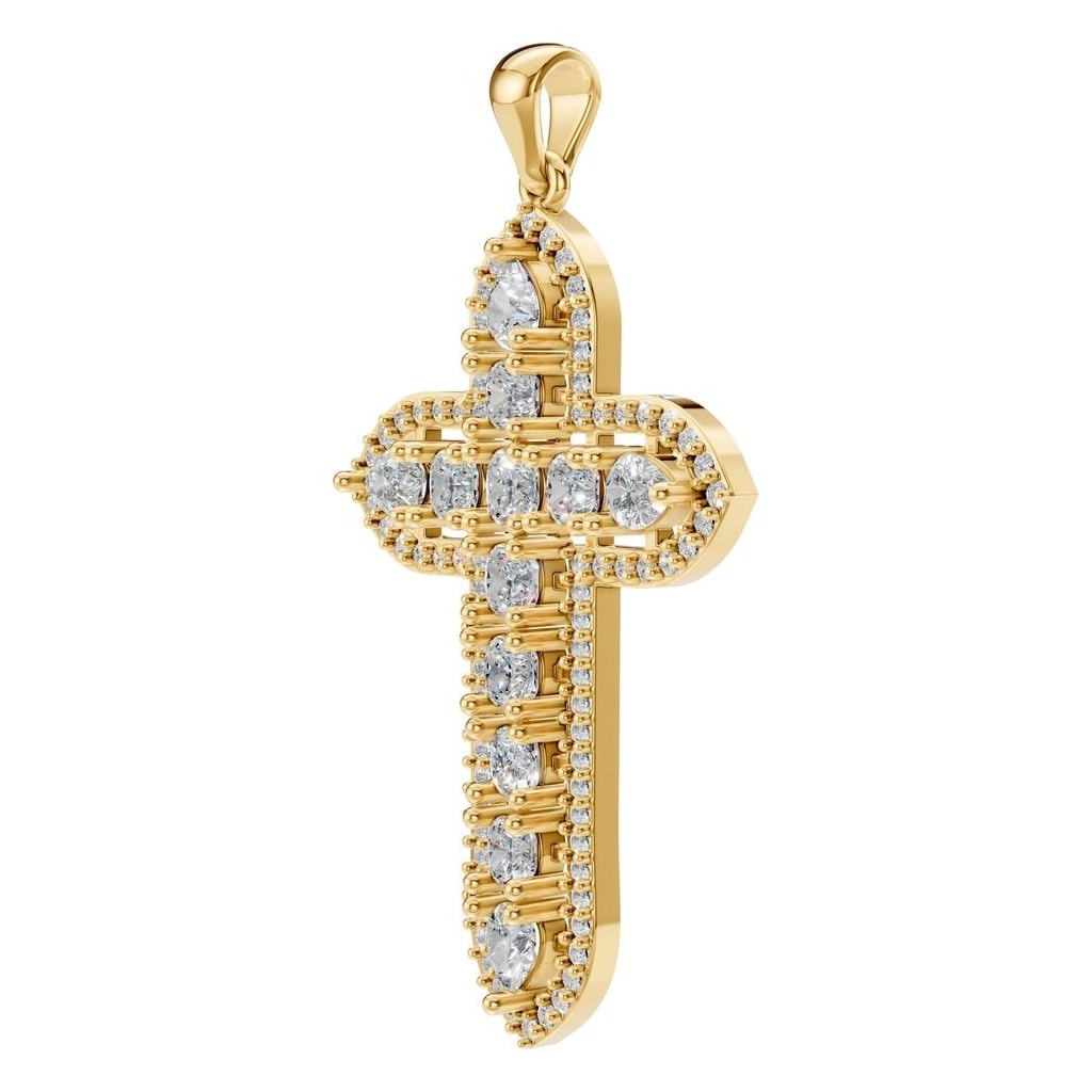 THE ZIOR PE-0644 Cushion Cross – Gelbgold mit Diamantbesatz