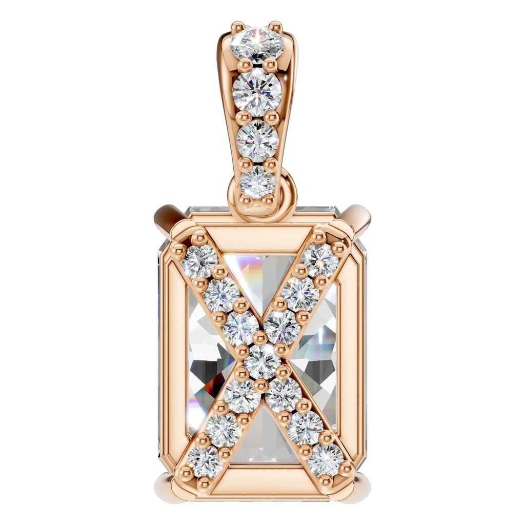 THE ZIOR PE-2878 Emerald Accented Solitaire – Roségold mit Diamantbesatz
