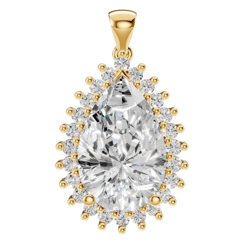 THE ZIOR PE-5895 Pear Split Shank Halo – Gelbgold mit Diamantbesatz