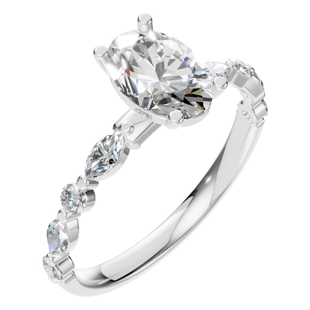 Oval Lab Diamond Accented Solitaire Ring – ca. 1 ct | RI-0039 – Ring mit gefasstem Stein