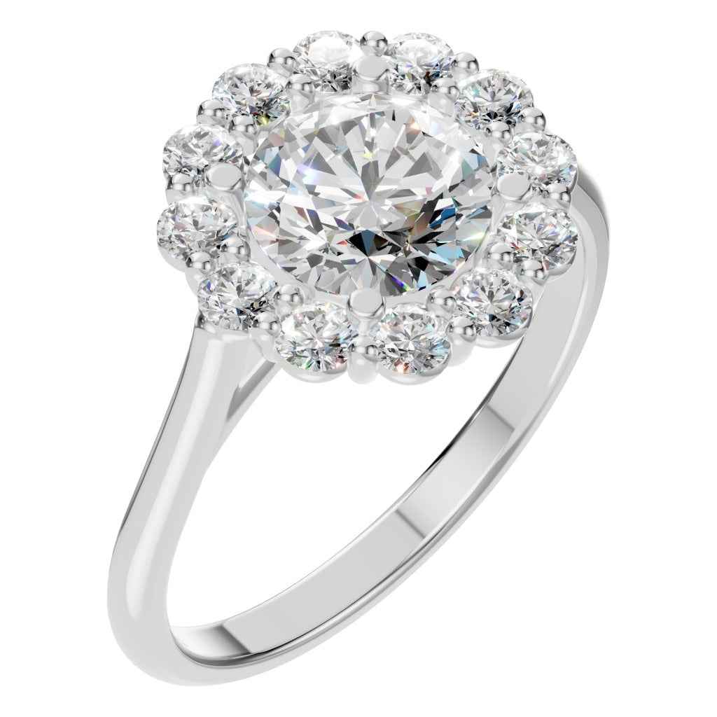 Round Lab Diamond Accented Floral Halo Ring – ca. 1 ct | RI-0051 – Ring mit gefasstem Stein