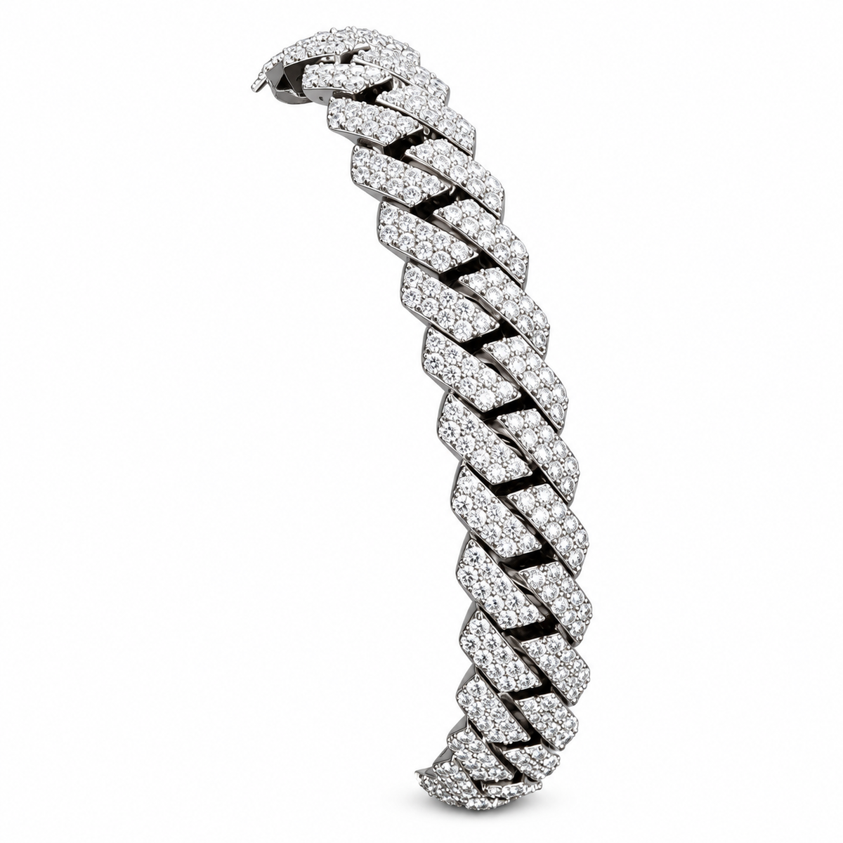 12mm Classic Prong Moissanite Cuban Bracelet – weißer Hintergrund