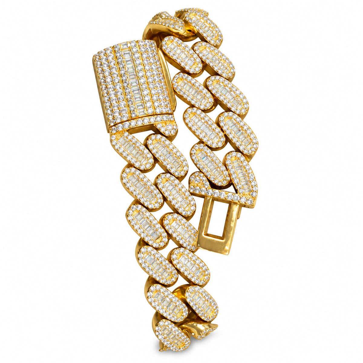 Baguette Link Moissanite Cuban Bracelet – weißer Hintergrund