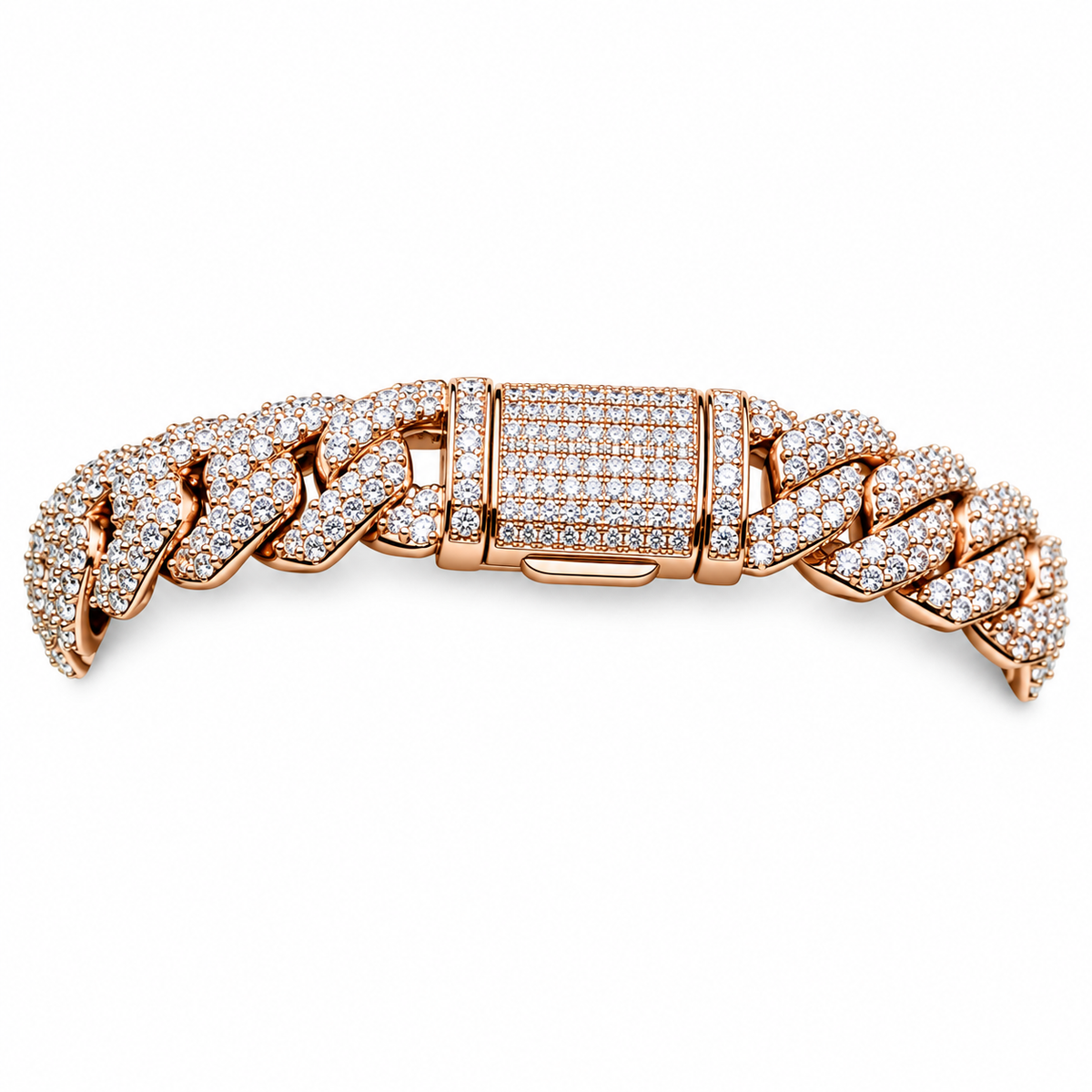 12mm Signature Prong Moissanite Cuban Bracelet – weißer Hintergrund, Ansicht 2
